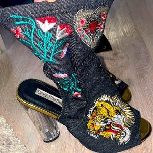 Jean open toe booties